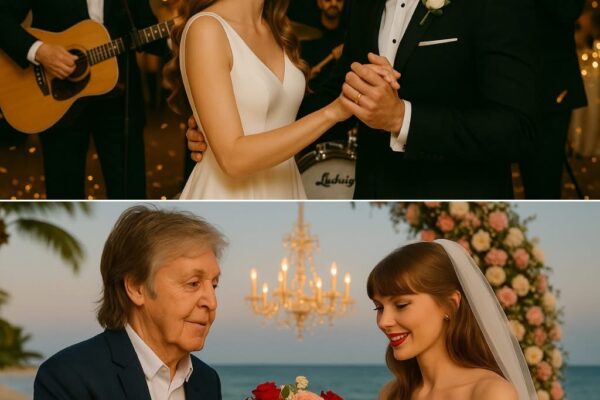The wedding of Taylor Swift and Travis Kelce was already the stuff of dreams—an opulent affair overflowing with music, fashion, and star-studded revelry. But as the night reached its golden hour, something extraordinary happened. The room dimmed. A hush swept through the crowd. Then, under a single spotlight, two silhouettes emerged: Paul McCartney and Ringo Starr.