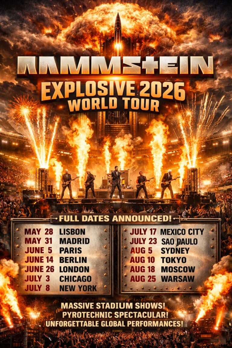 Rammstein announce explosive 2026 world tour, revealing full dates and cities, promising massive stadium shows, pyrotechnics, and unforgettable global performances.